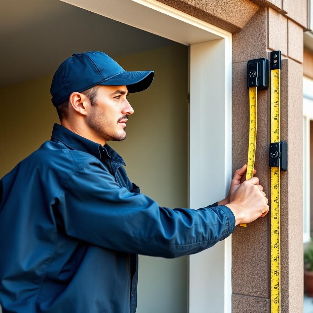 Expert technician measuring for garage door installation